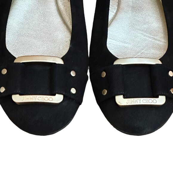 Jimmy Choo 'Morse' Ballerinas, Black Suede Flat, Size 9 - Picture 4 of 12